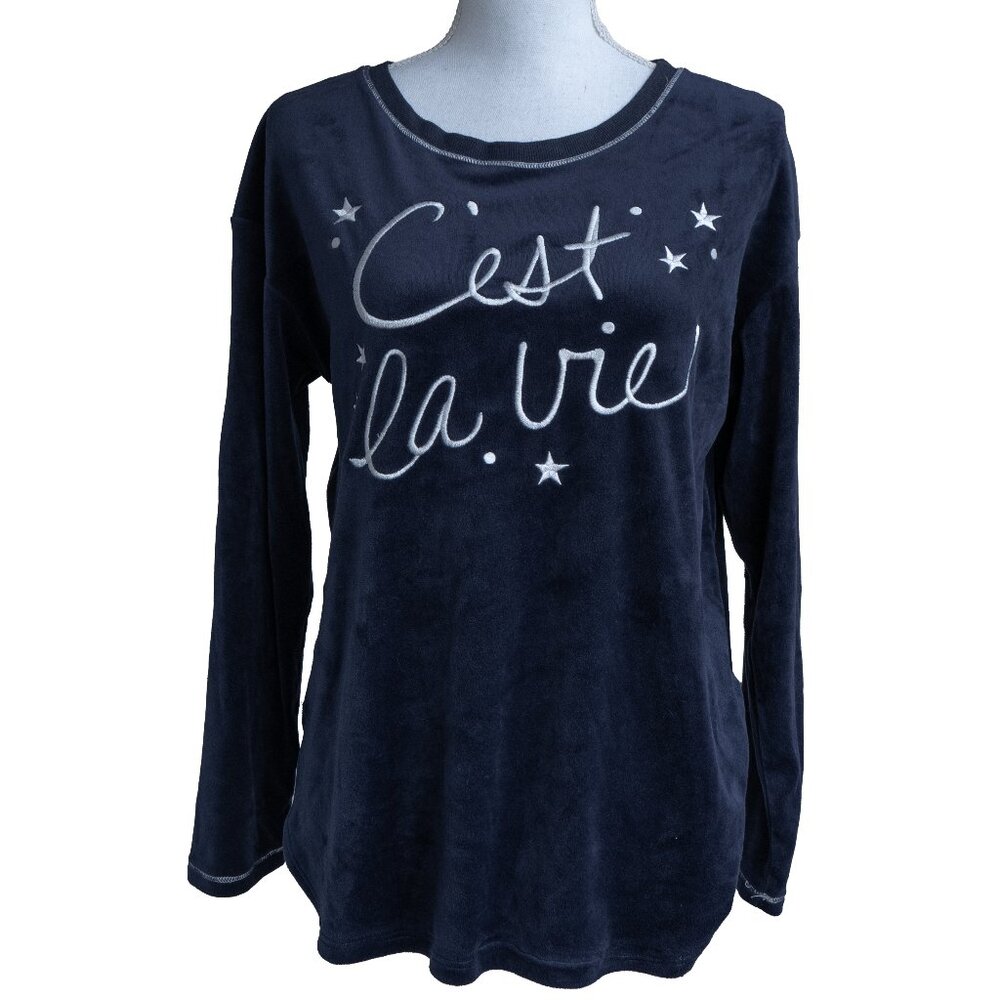 Layla Celestial Top Velour Embroidered Star Sapphire Blue Long Sleeve Embroidery